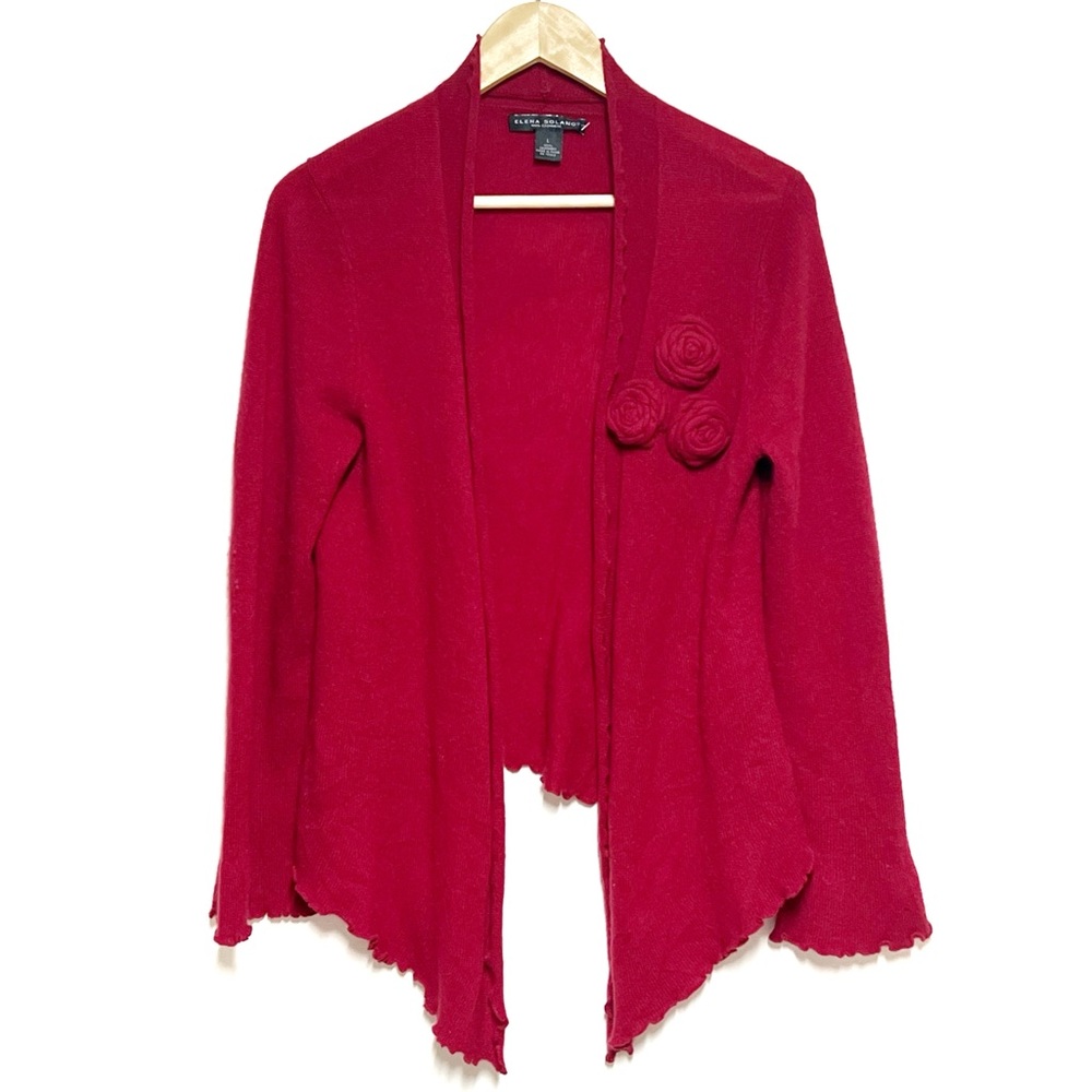 Elena Solano 100% Cashmere Red Rose Appliqués Embellished Cardigan Sz L